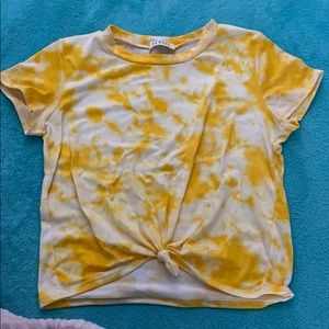 Yellow tie dye top with knot in front